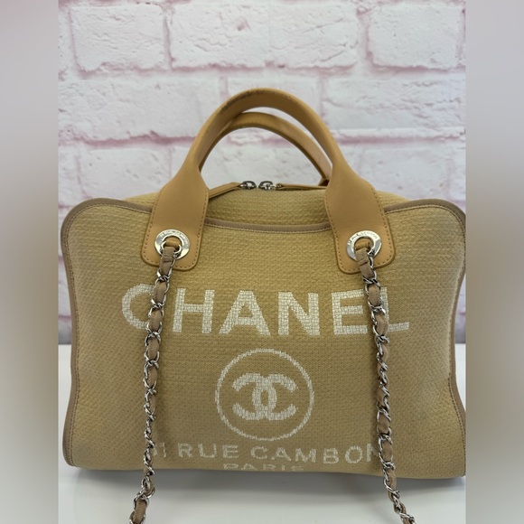 Chanel Beige Deauville Bowler Satchel Chain Bag - Picture 2 of 15